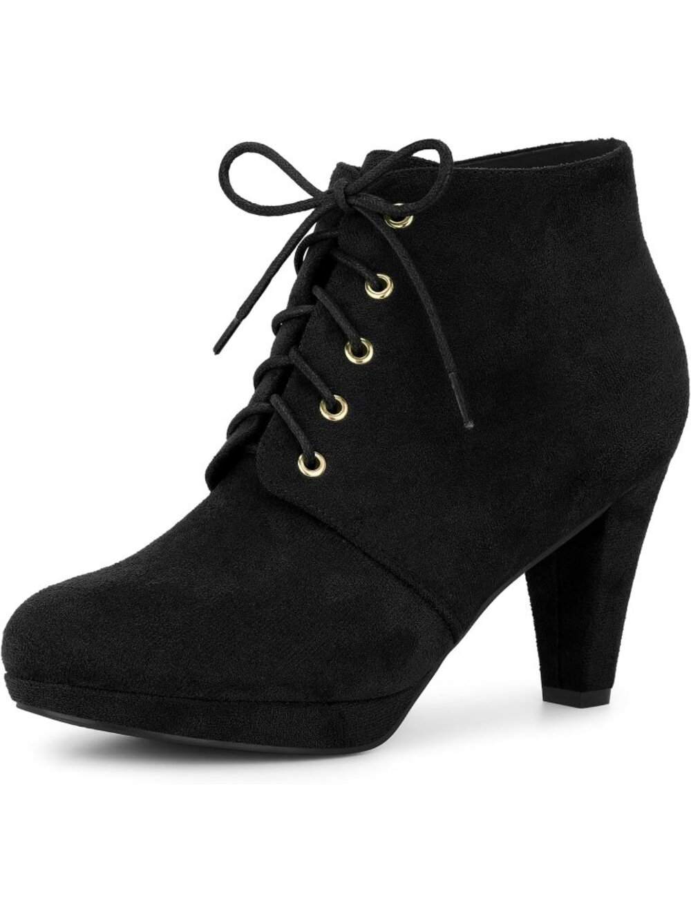Women's Black Faux Suede Lace Up Platform Chunky Heel Round Toe Ankle Booties